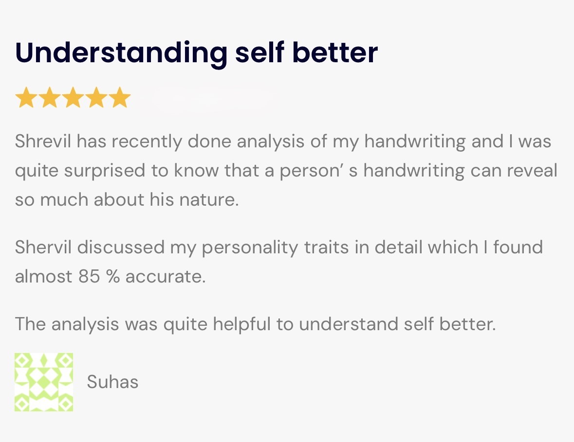 Suhas’s original Handwriting Analysis testimonial, part 1