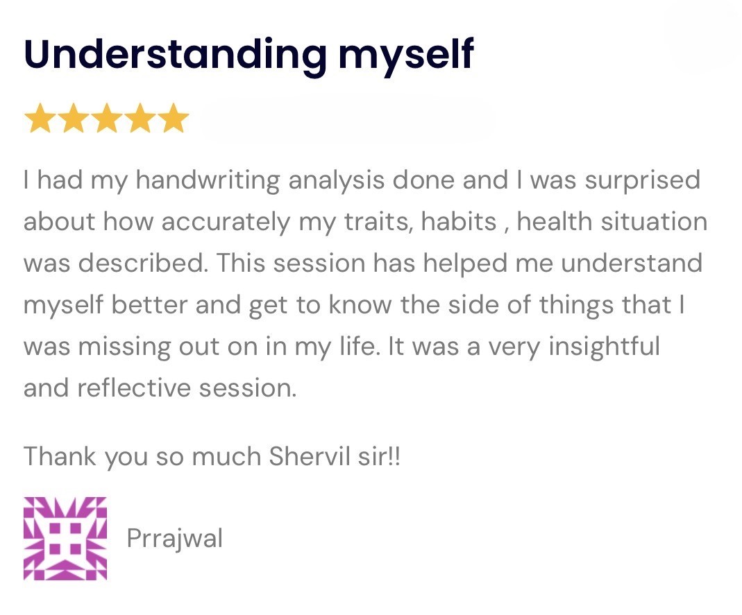 Prrajwal’s original Handwriting Analysis testimonial, part 1