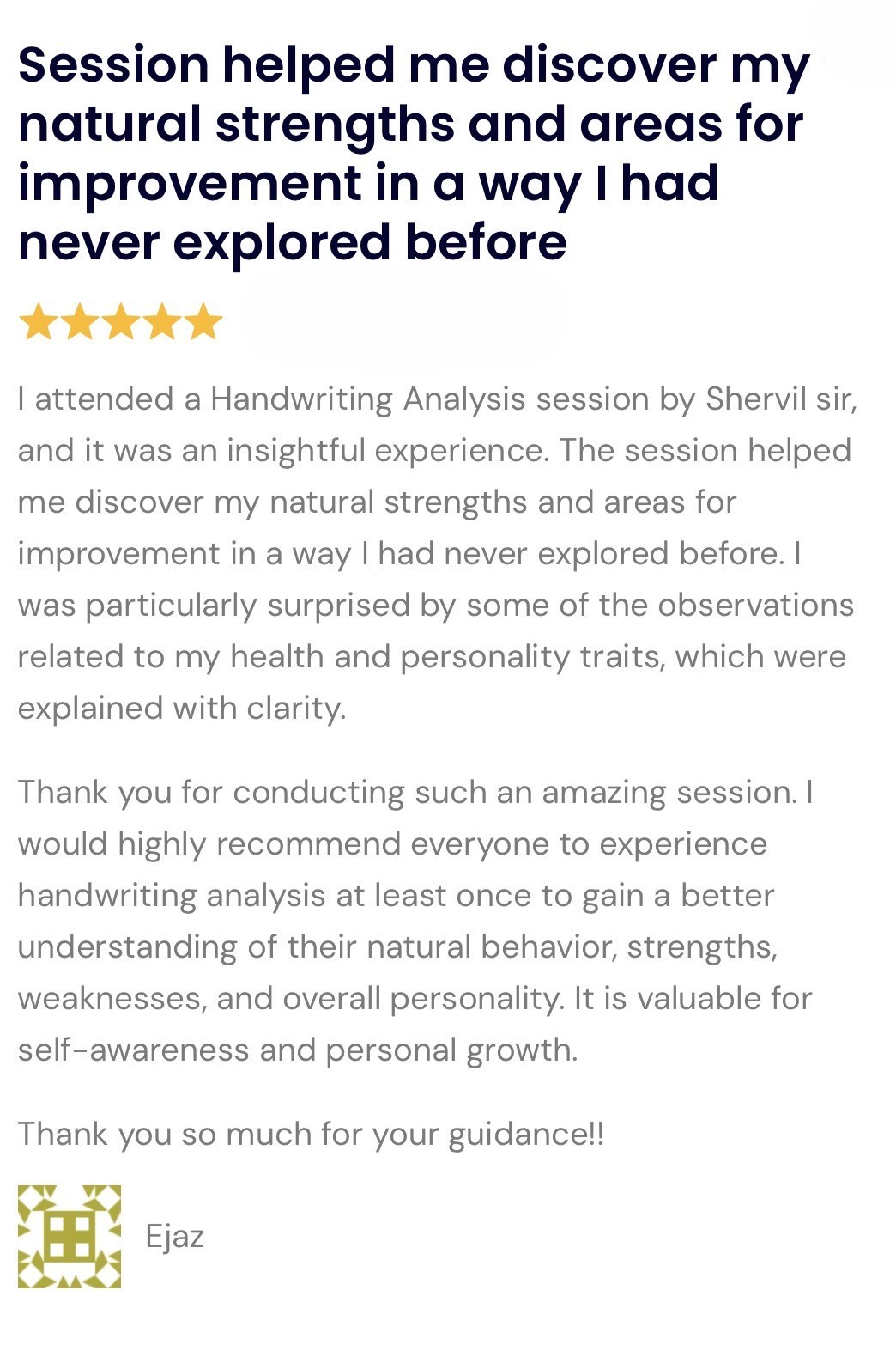 Ejaz’s original Handwriting Analysis testimonial, part 1