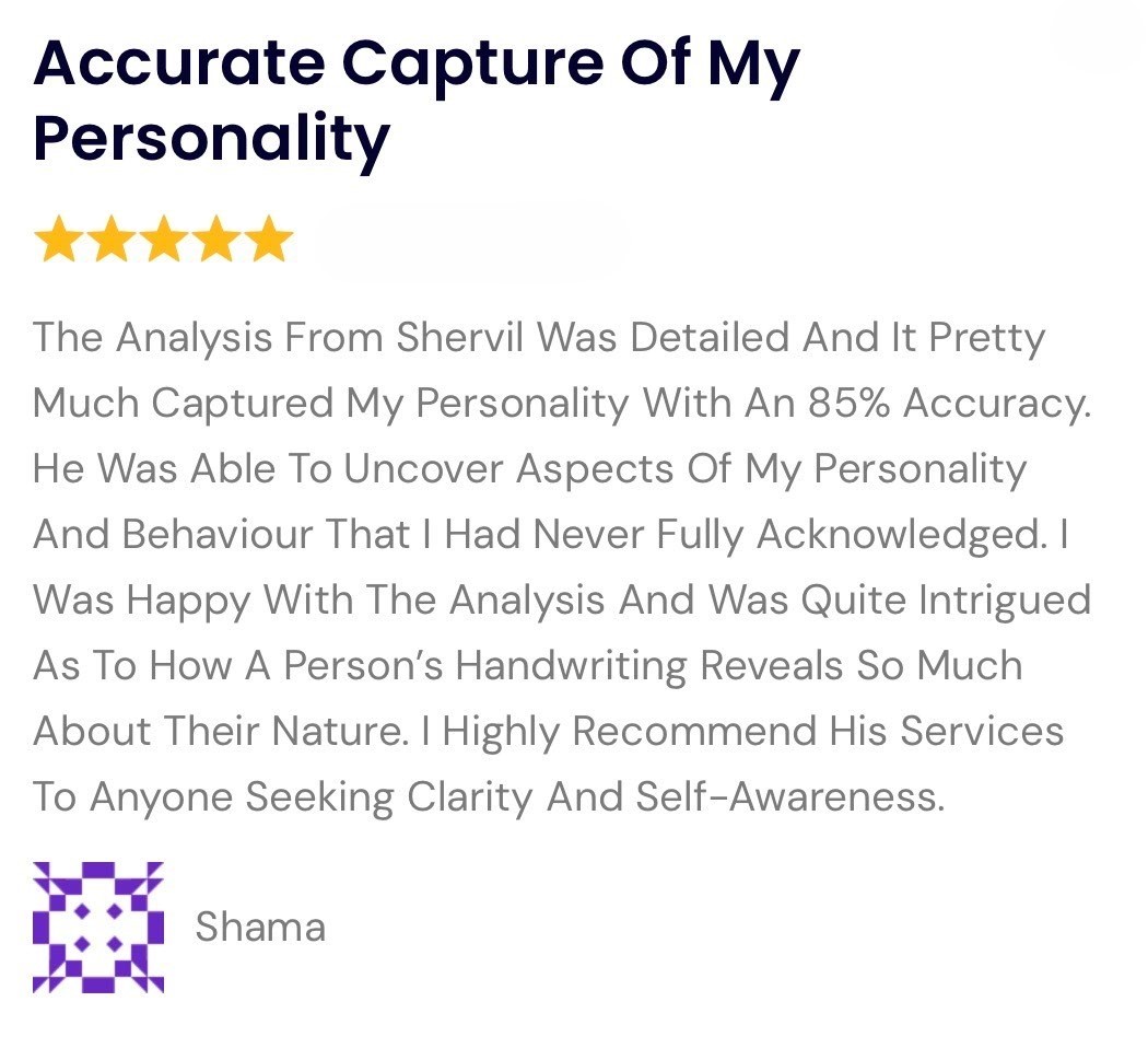 Shama’s original Handwriting Analysis testimonial, part 1