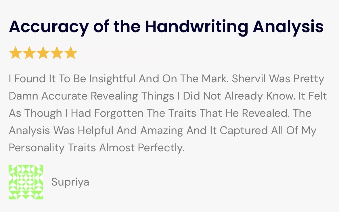 Supriya’s original Handwriting Analysis testimonial, part 1